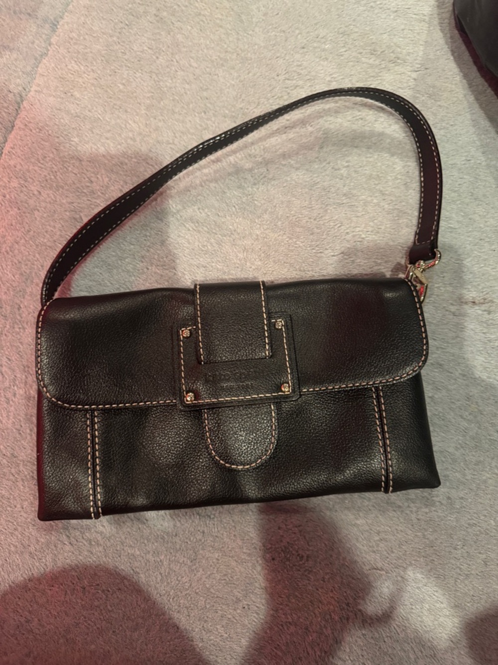 kate spade Black Leather Shoulder Bag with Contrast Stitching